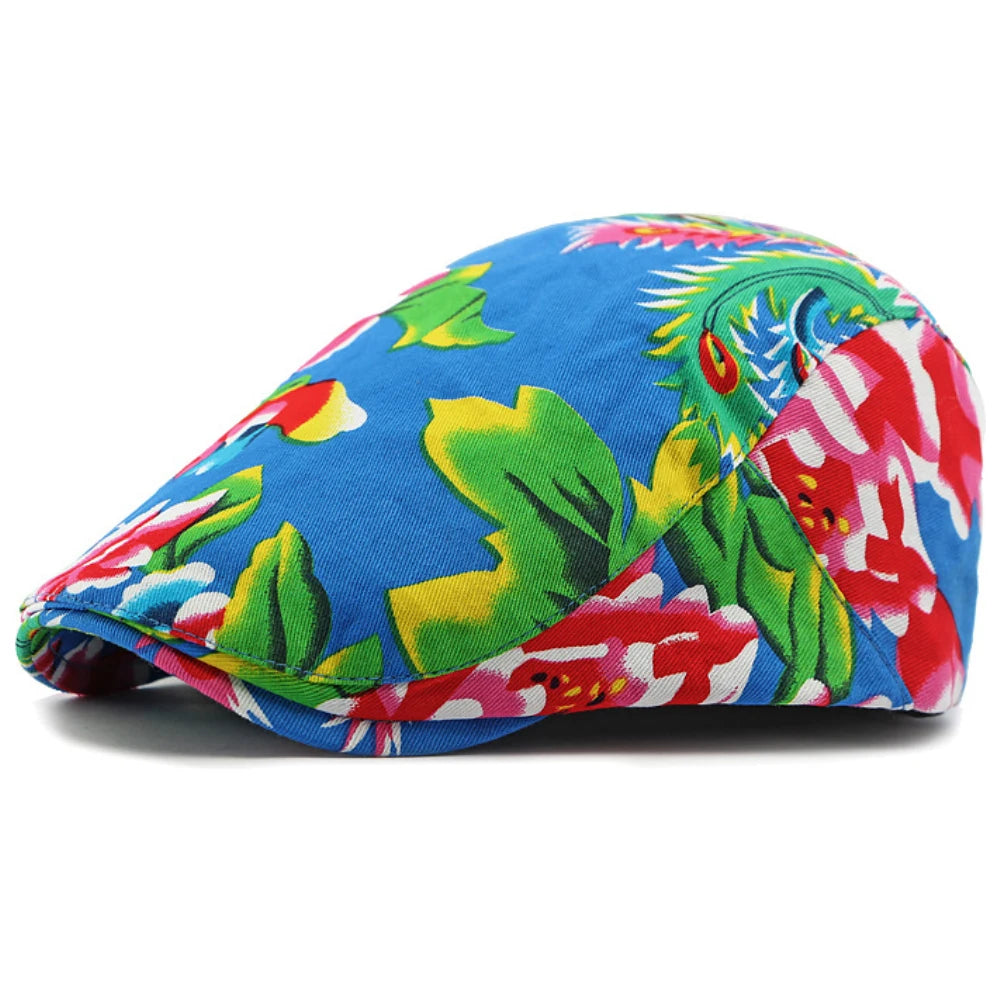 Milan Floral Print Beret in Blue