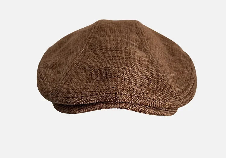 Ashton Linen Newsboy Cap in Coffee