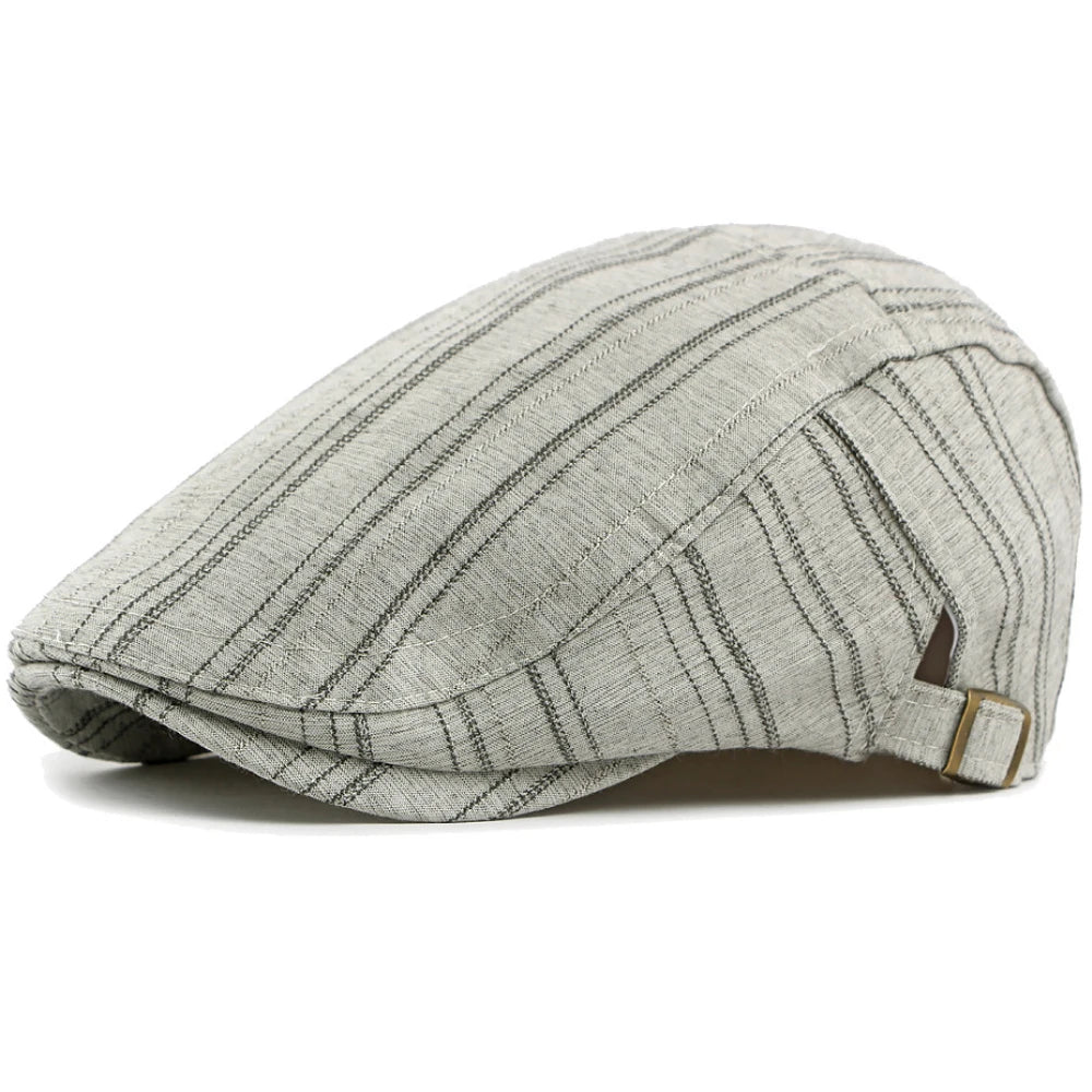 Padstow Striped Sun Beret in Light Grey
