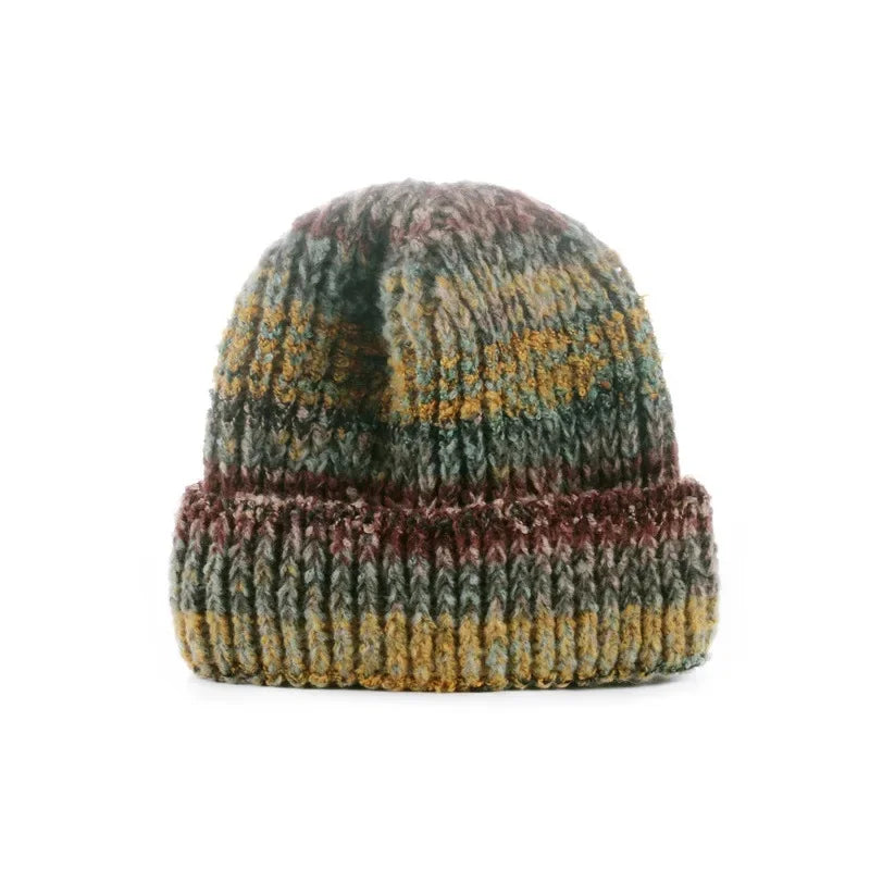 Korean Gradient Knit Beanie – Soft Winter Wool Blend Warm Stretch Beanie Hat