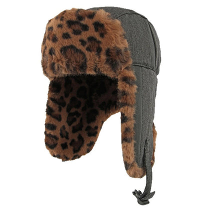 Klondike Leopard-Print Trapper Hat in Black