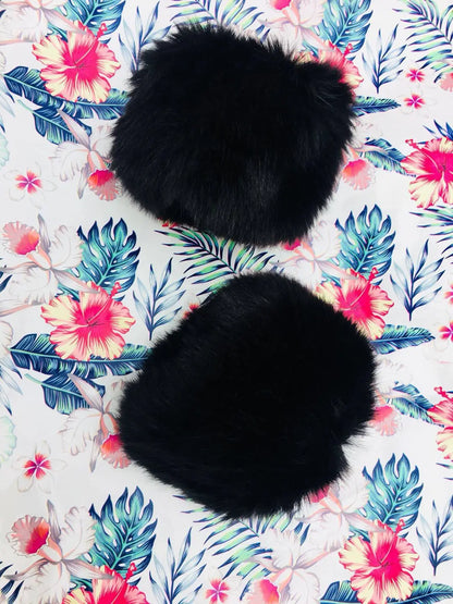 Belmont Faux Fur Wrist Warmers in Black