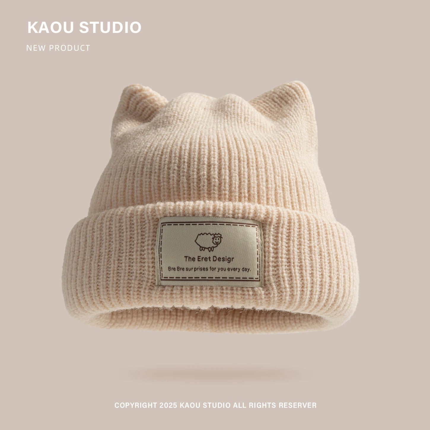 Seoul Cat Ear Knit Beanie in Beige