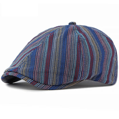 Cordoba Striped Artist Beret in Navy Blue