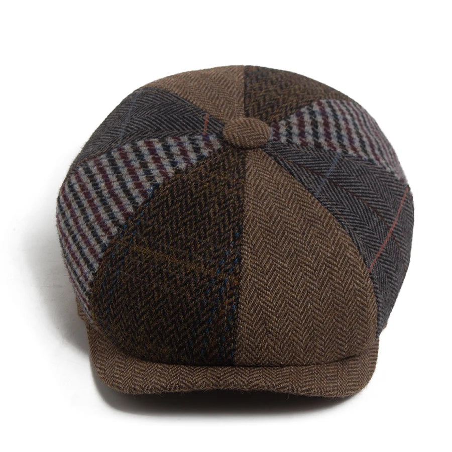 Herringbone Patchwork Newsboy Cap | Octagonal British Cap | Urban Caps NZ