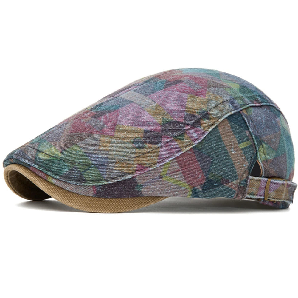 Camden Print Cotton Beret in Khaki
