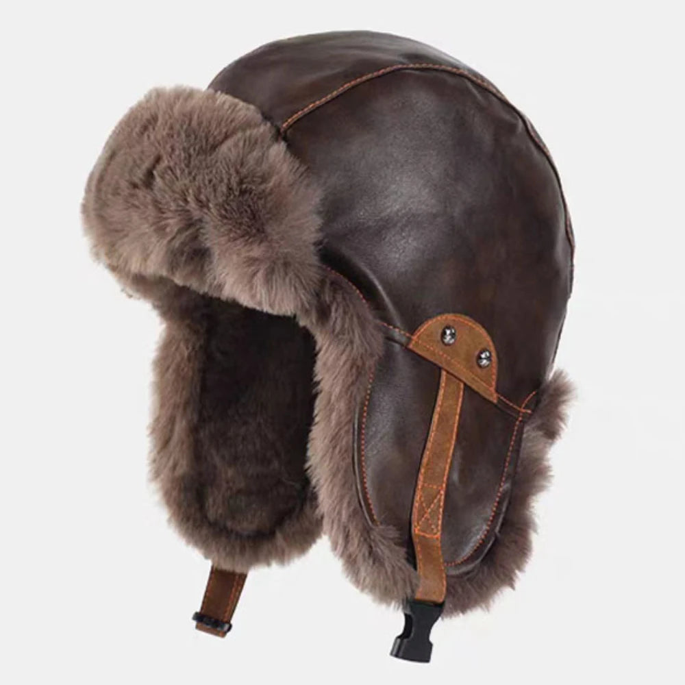 Nunivak Waterproof Leather Trapper Hat in Coffee