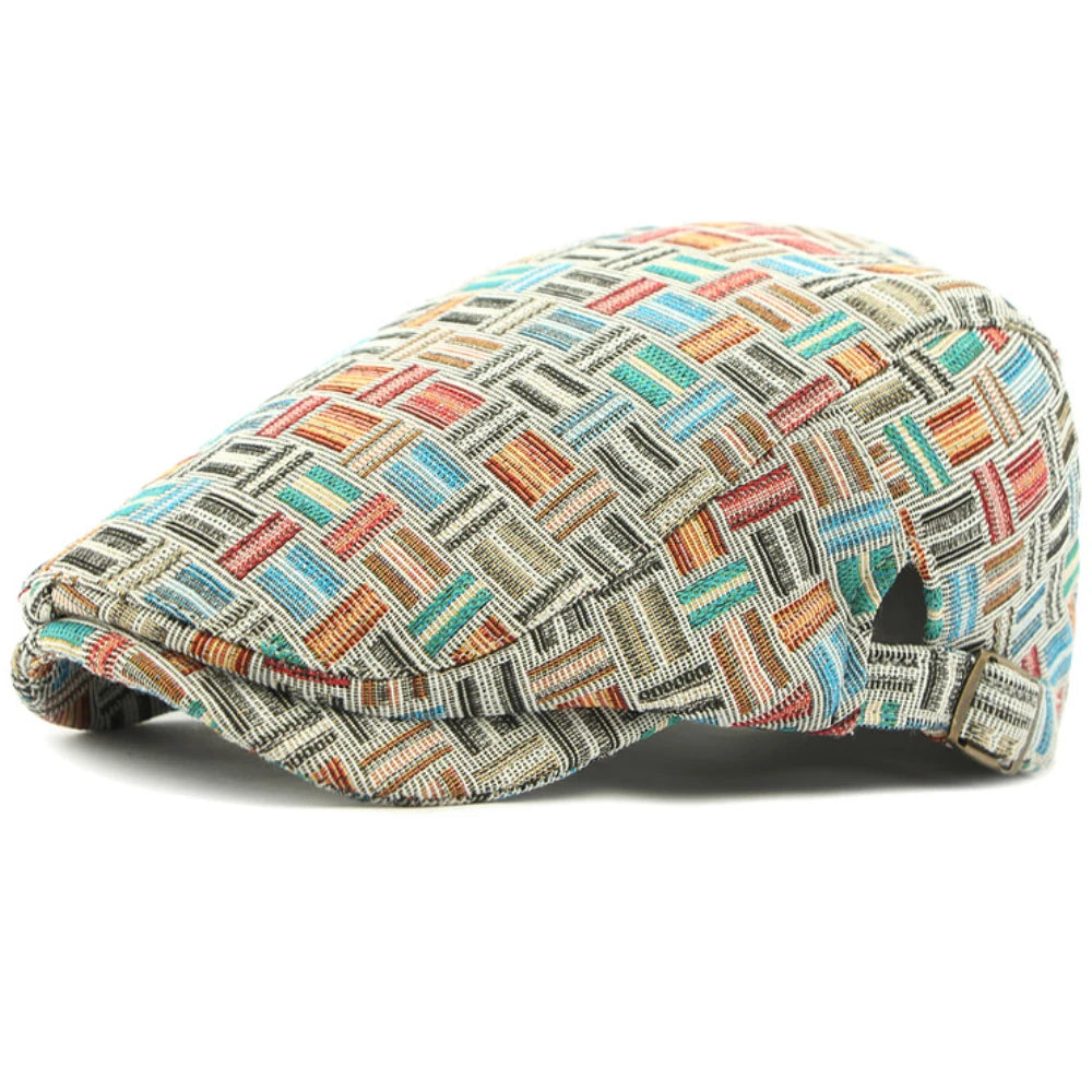 Granada Plaid Artist Beret in Side Buckle Blue