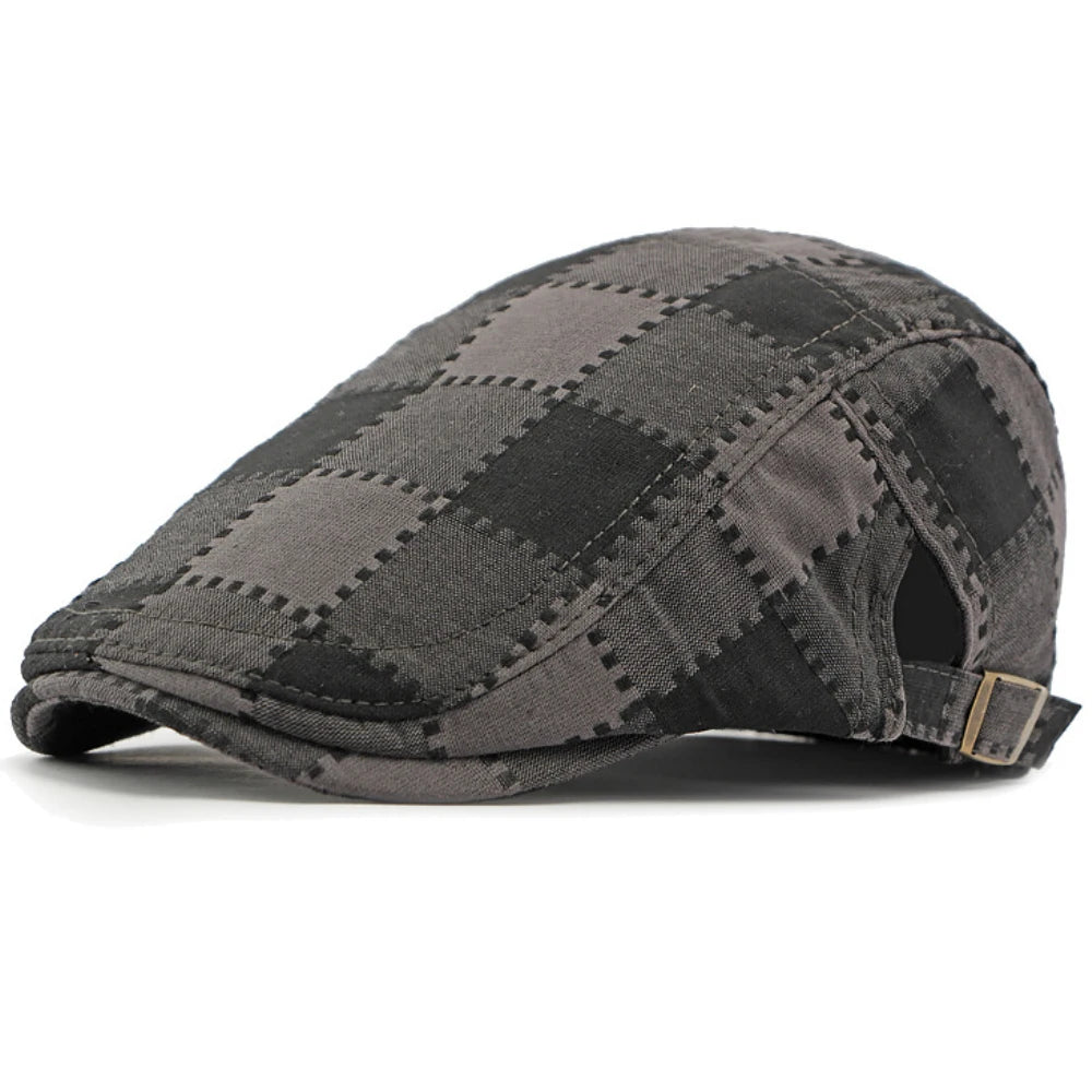 Rye Plaid Artist Beret in Gray