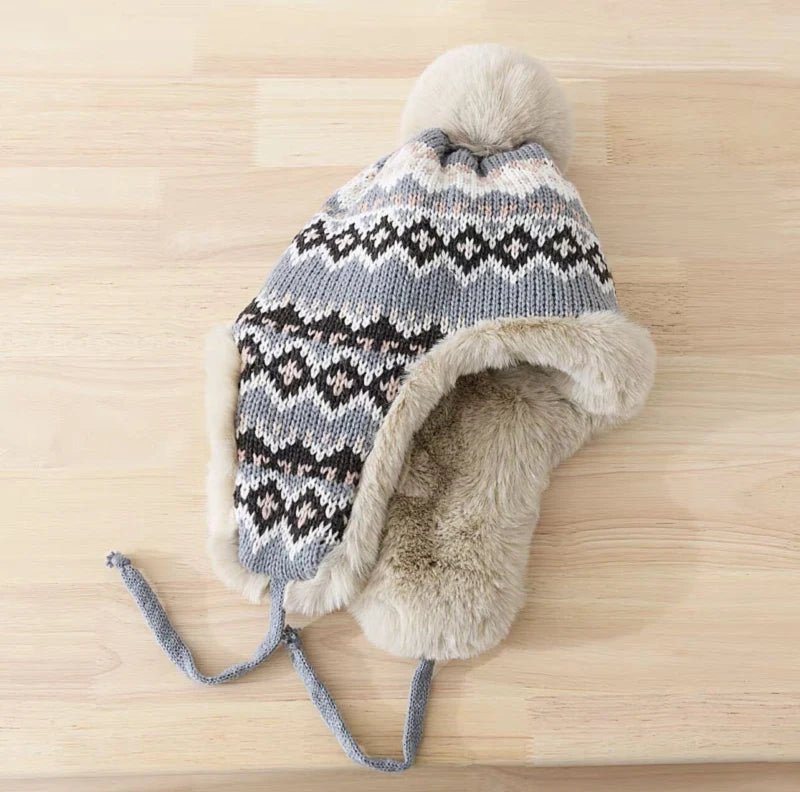 Whitehorse Knitted Patchwork Trapper Hat in Gray