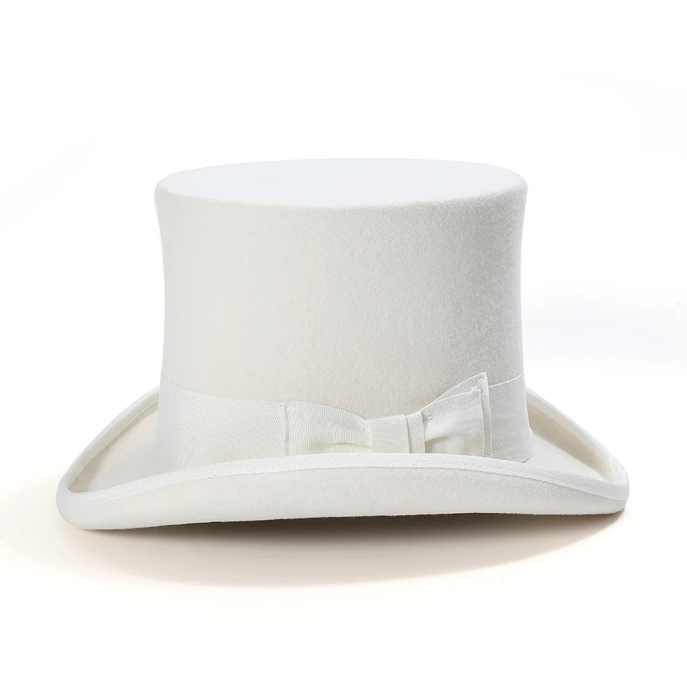 Classic White Top Hat – Premium Wool Felt Victorian Gentleman Hat