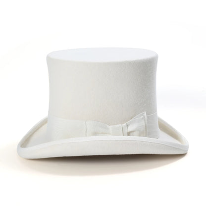 Classic White Top Hat – Premium Wool Felt Victorian Gentleman Hat