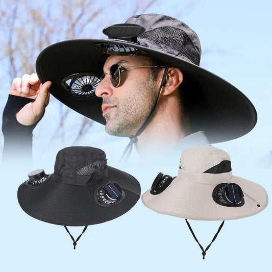 Solar Fan Sun Hat – Wide Brim Cooling Cap with USB Fan
