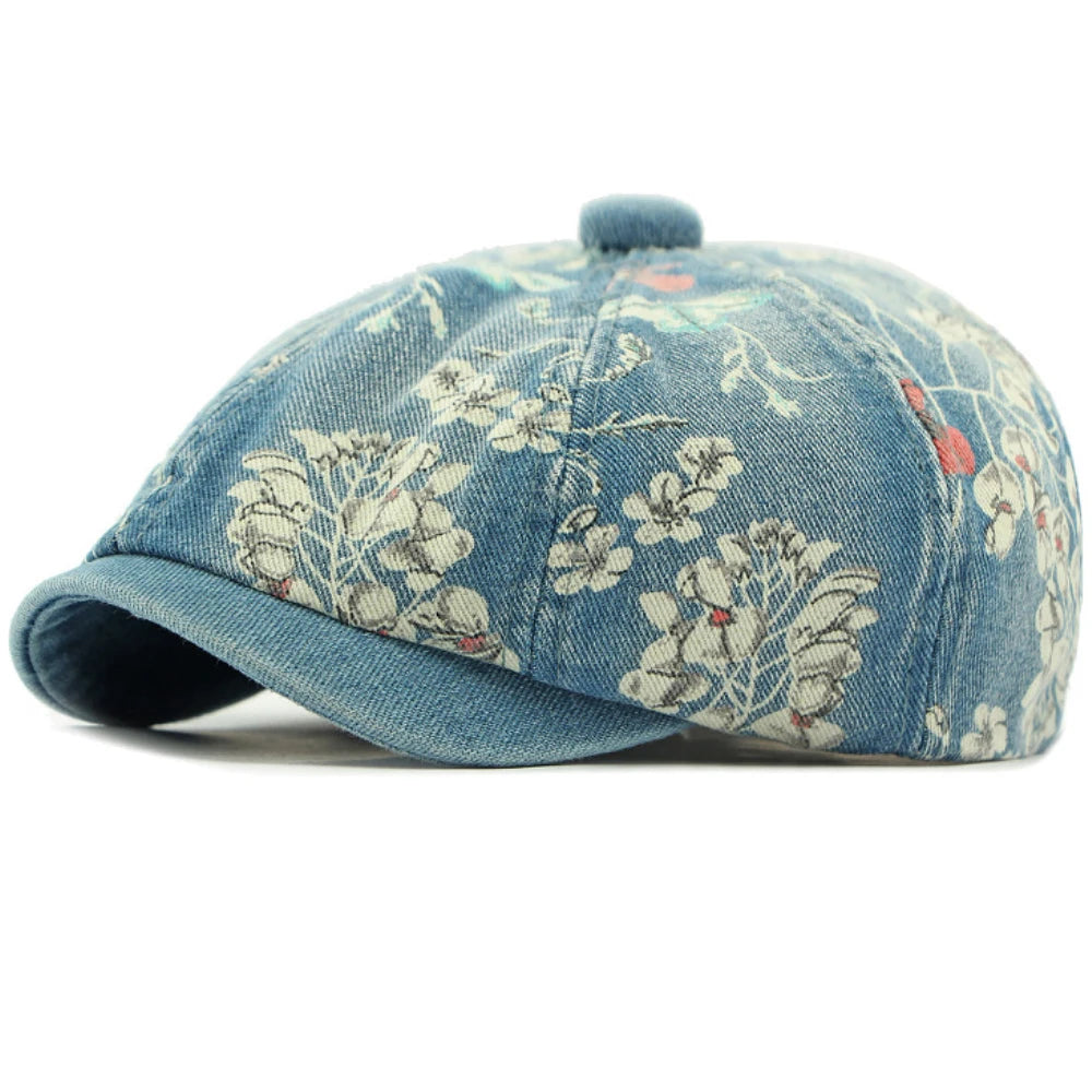 Rochester Floral Artist Beret in Middle Blue
