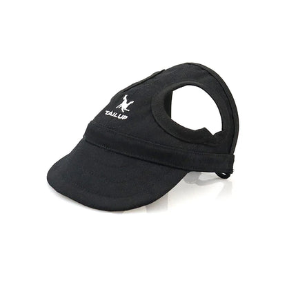 Dog baseball cap with lettering design and ear holes in pink