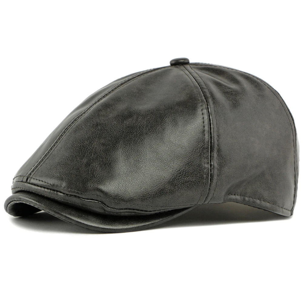 Toledo Faux Leather Beret in Grey