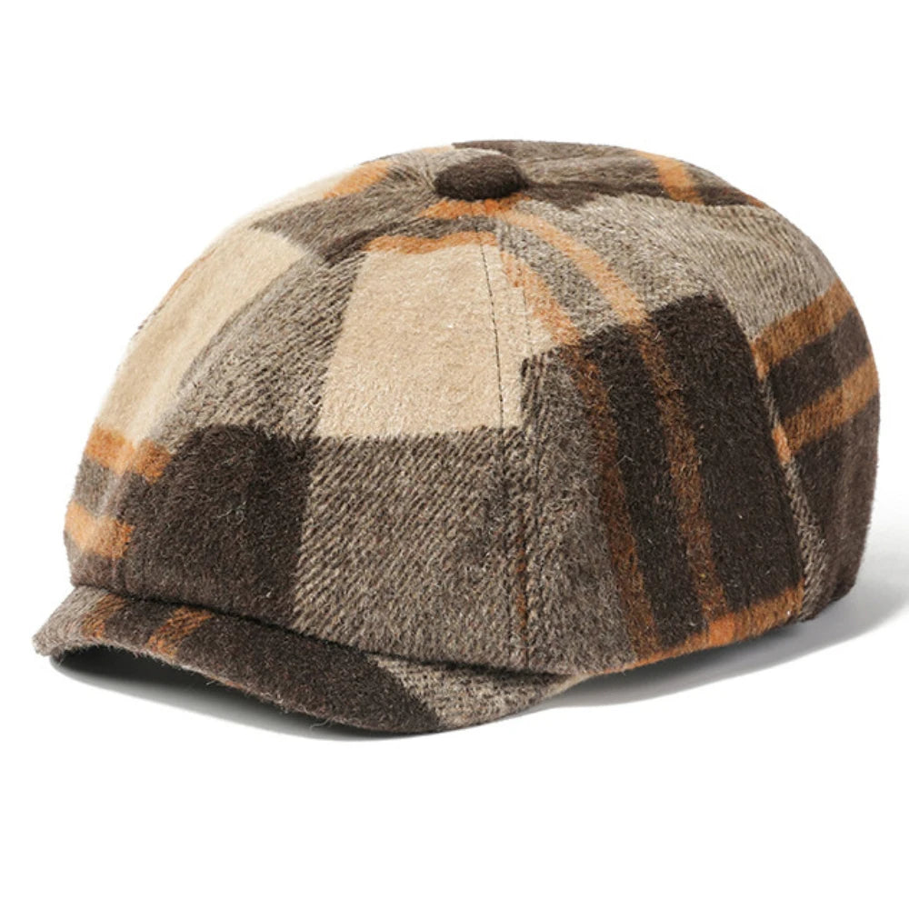 Nantes Plaid Wool Beret in A Coffee