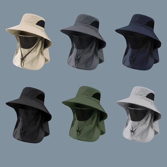 Sun hat with neck flap in khaki for fishing and hiking