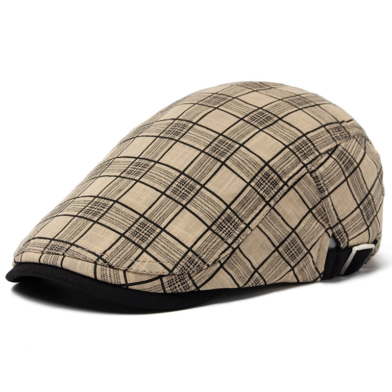 Striped Plaid Cotton Linen Ivy Cap | Thin Summer Flat Cap | Urban Caps NZ