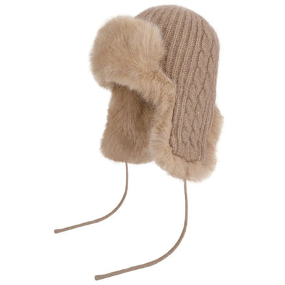 Ilulissat Fluffy Knit Trapper Hat in Khaki