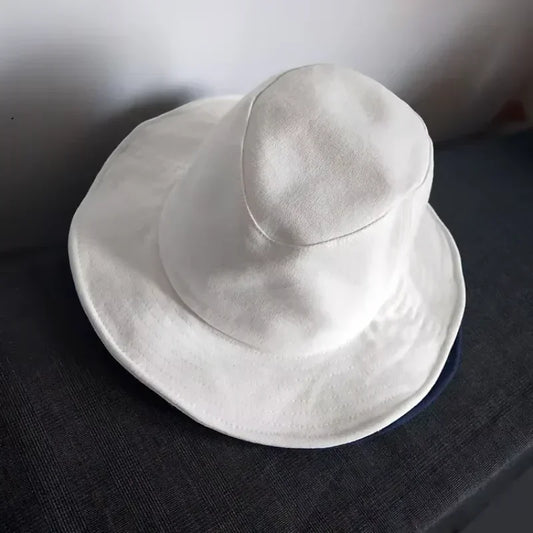 Designer big head wide brim bucket hat in beige