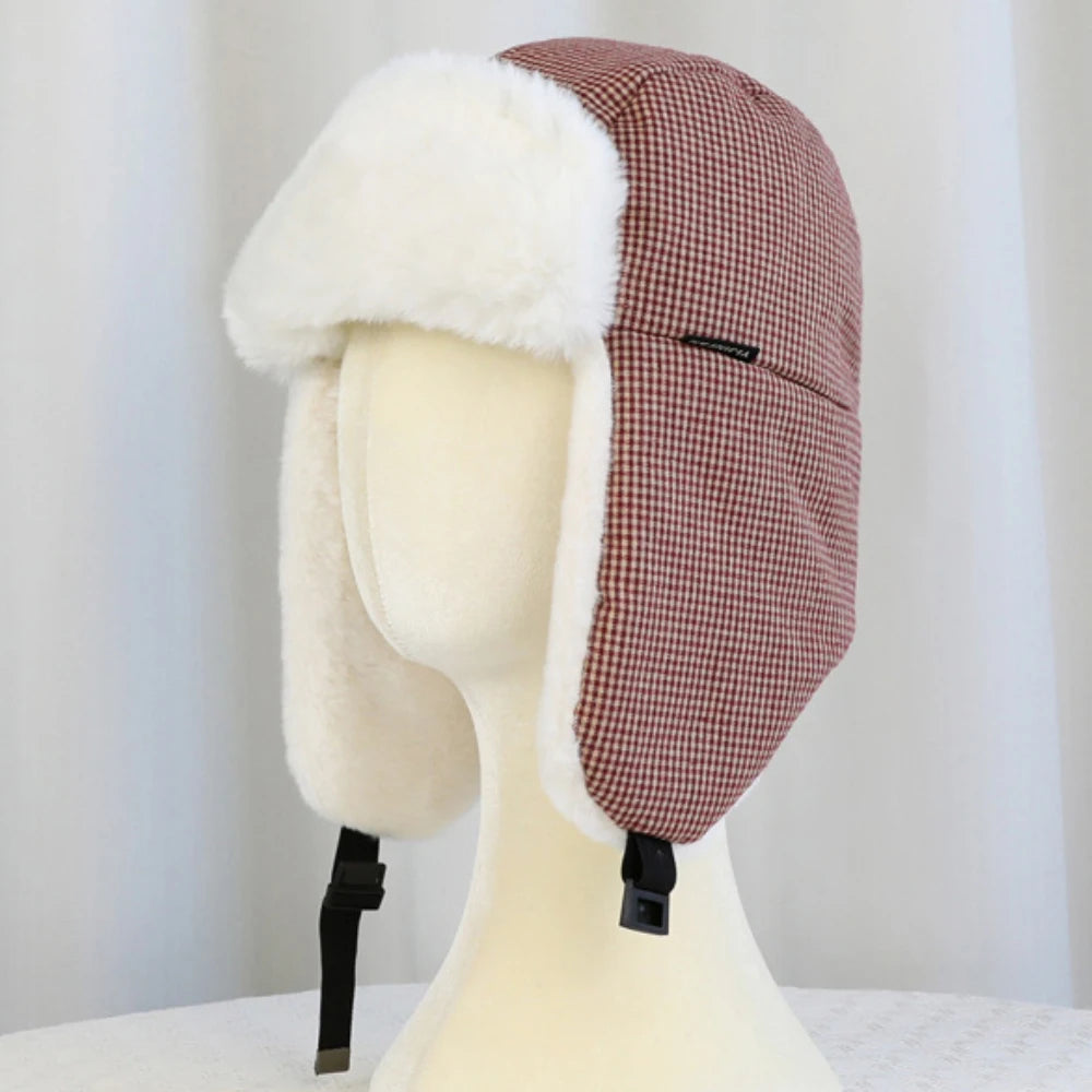 Lapland Plaid Trapper Hat in Burgundy