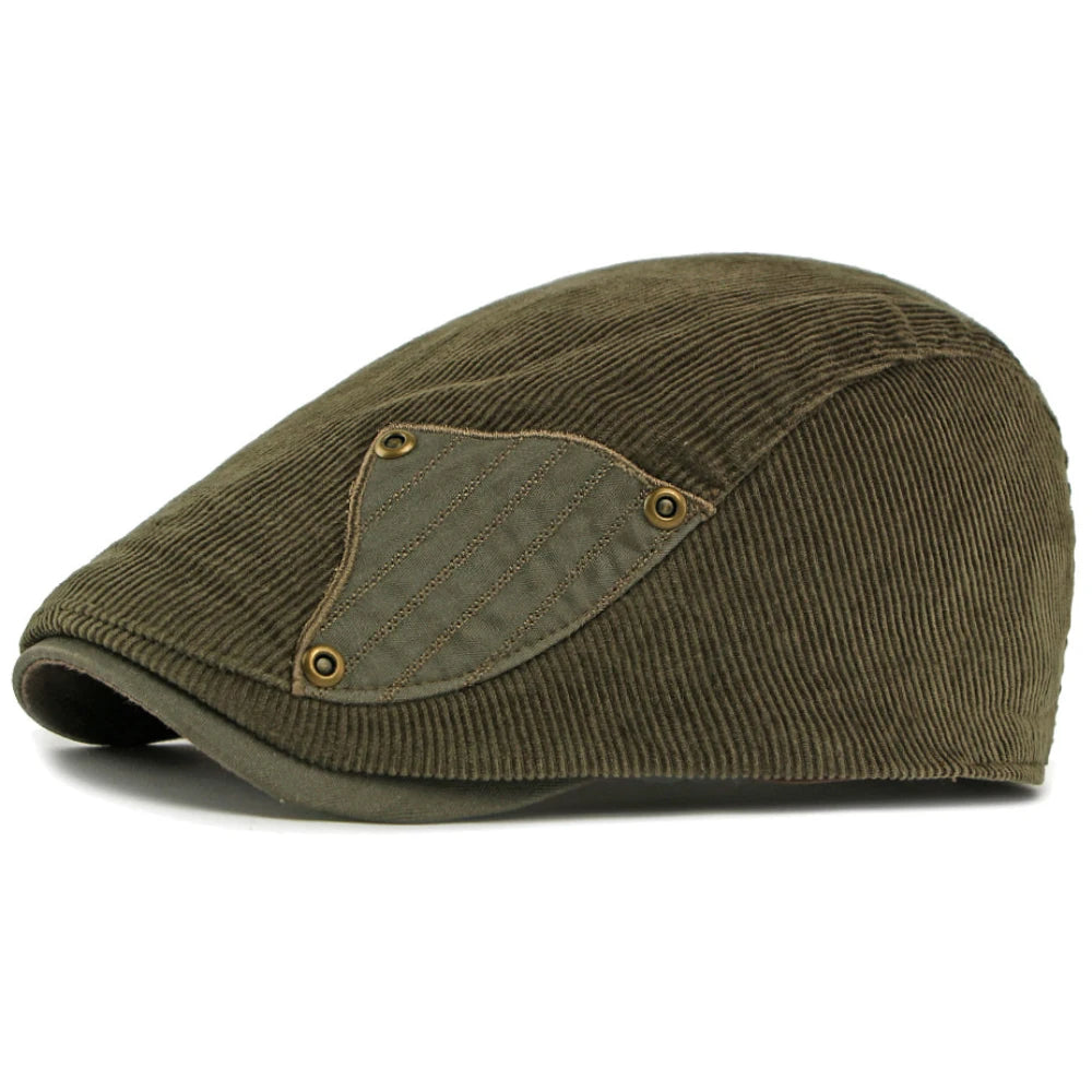 Derby Corduroy Patchwork Beret in Army Green