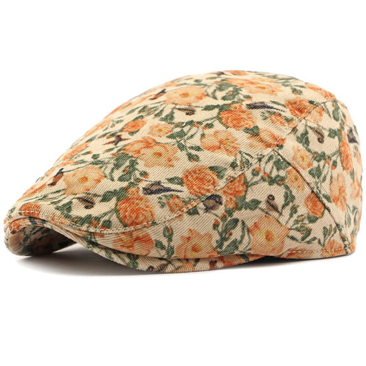 Tunbridge Floral Artist Beret in Khaki Flower
