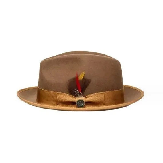Premium 100% Wool Chicano Lowrider Hat – Feather Band Wide Brim Fedora