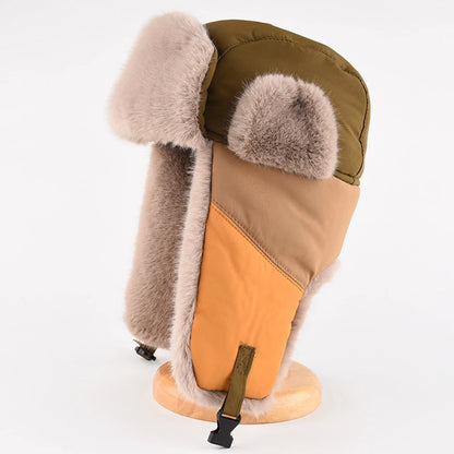 Yakutia Patchwork Fur Trapper Hat in Coffee