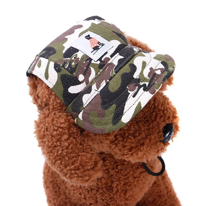 Dog baseball cap with ear holes in leopard print