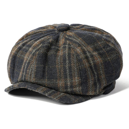 Nantes Plaid Wool Beret in Navy Blue