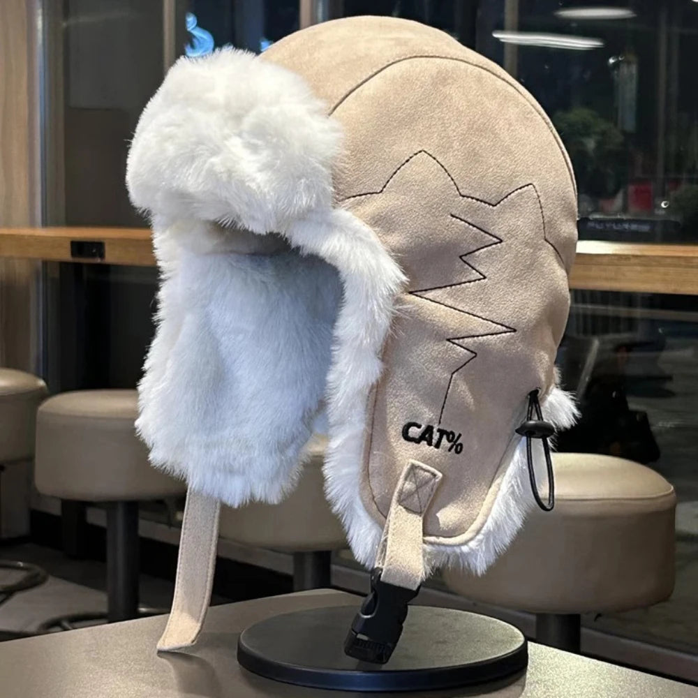 Churchill Fleece Fur Trapper Hat in Beige