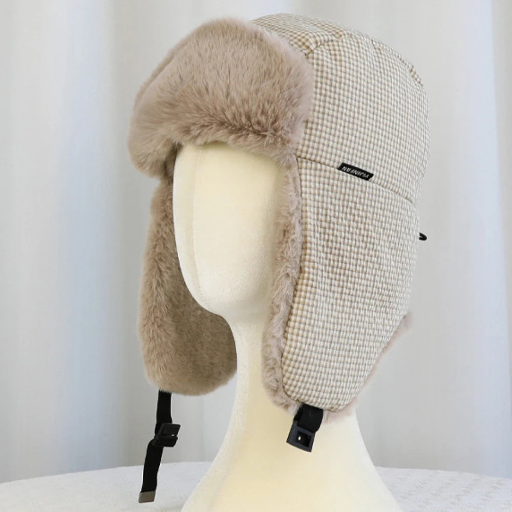 Lapland Plaid Trapper Hat in Beige