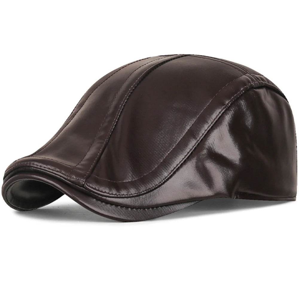 Aviemore Faux Leather Beret in Style 1 Coffee