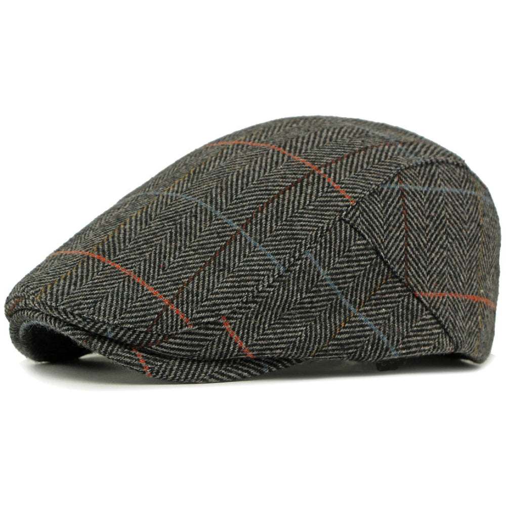 Ross-on-Wye Plaid Wool Beret in Black Grey