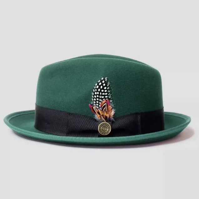 Premium 100% Wool Chicano Lowrider Hat – Feather Band Wide Brim Fedora