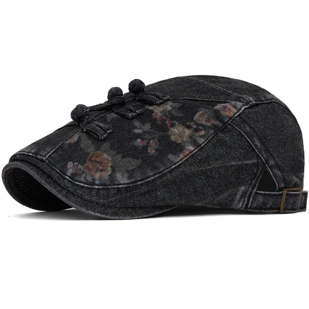 Tetbury Floral Patchwork Beret in Black