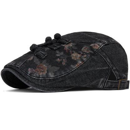 Tetbury Floral Patchwork Beret in Black