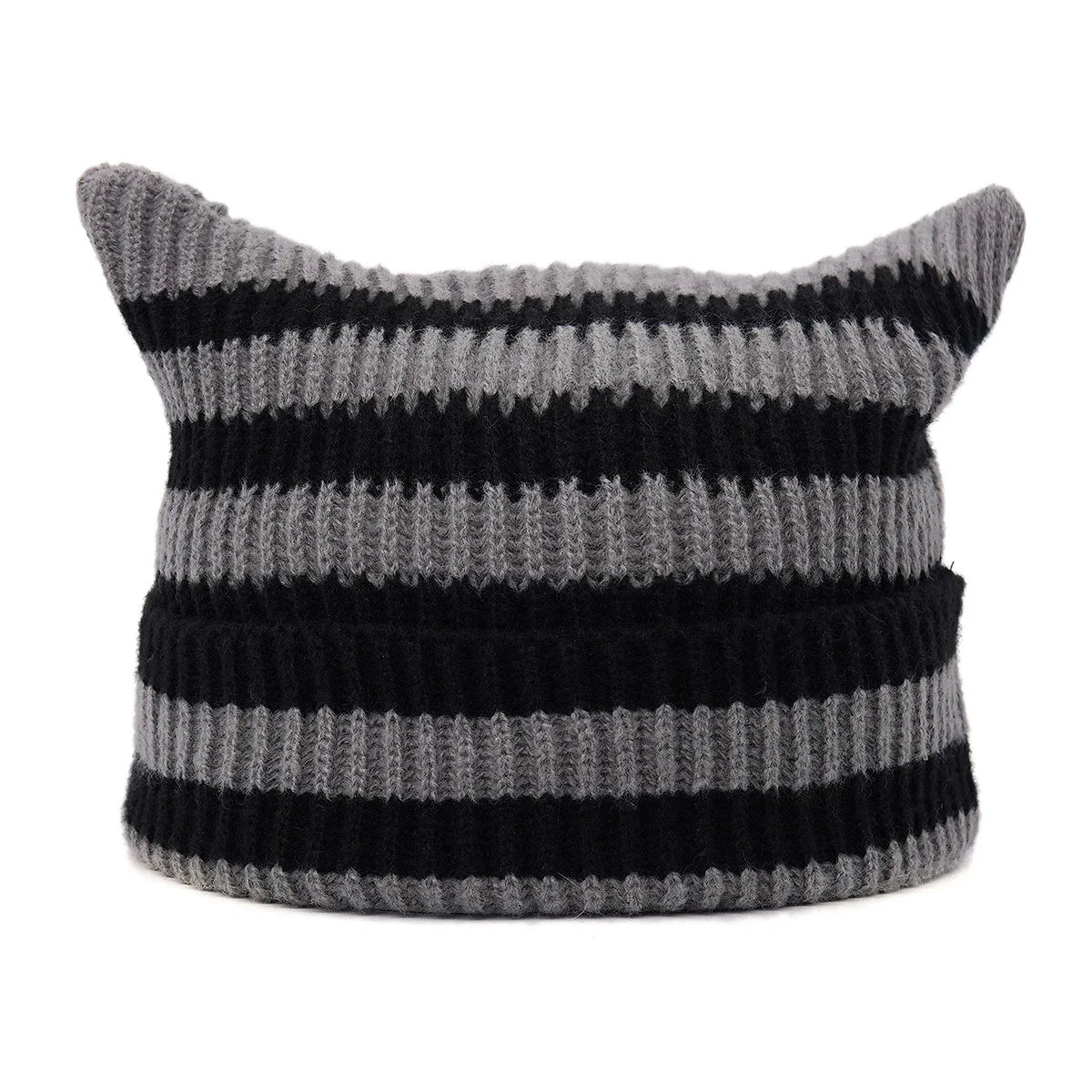 The Cattail | Cat Ears Slouchy Striped Knitted Beanie | Urban Caps NZ