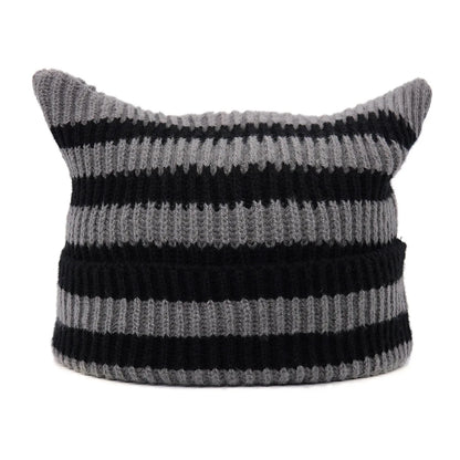 The Cattail | Cat Ears Slouchy Striped Knitted Beanie | Urban Caps NZ