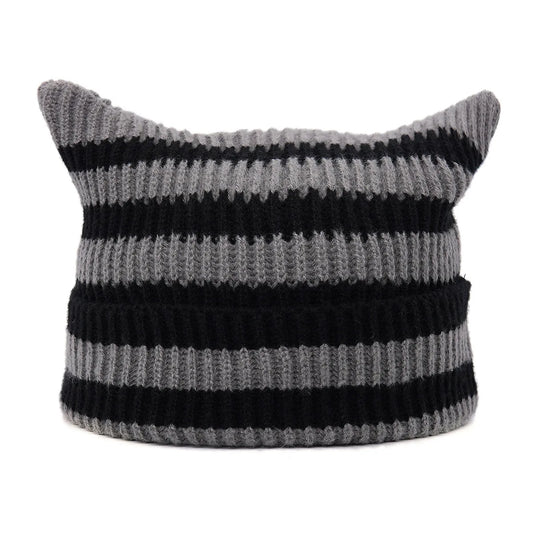 The Cattail | Cat Ears Slouchy Striped Knitted Beanie | Urban Caps NZ