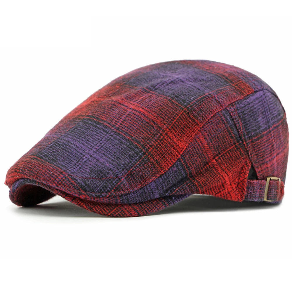 Greenwich Plaid Artist Beret in Red Purple