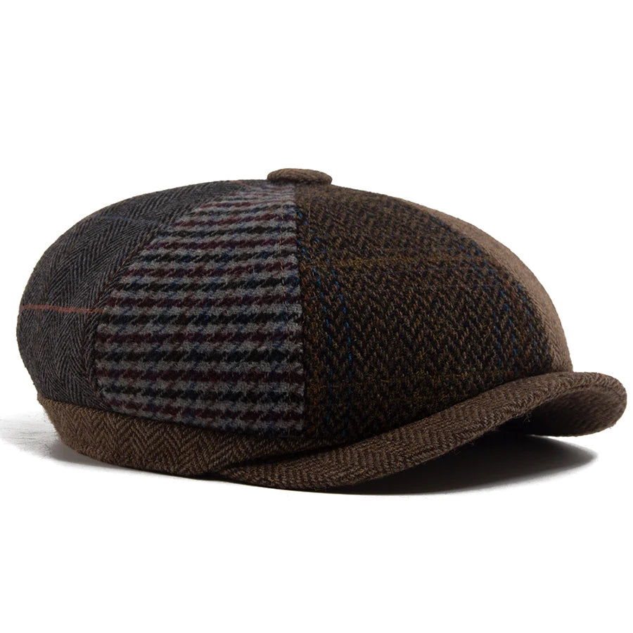 Herringbone Patchwork Newsboy Cap | Octagonal British Cap | Urban Caps NZ