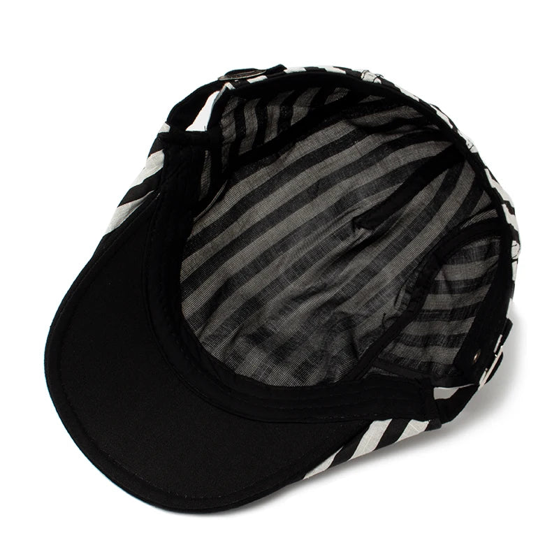 Striped Plaid Cotton Linen Ivy Cap | Thin Summer Flat Cap | Urban Caps NZ
