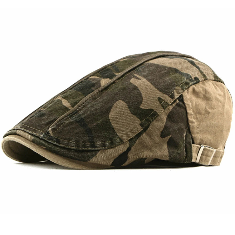Camden Print Cotton Beret in Khaki