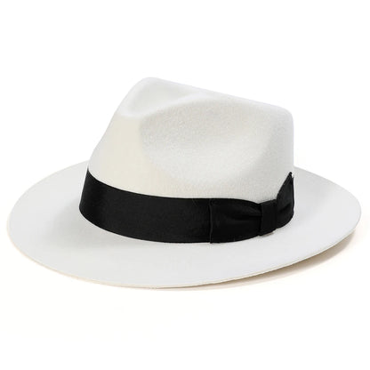 British Style White Fedora Hat – Premium Wool Felt Wide Brim Hat