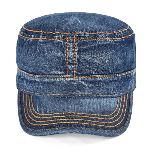 The Stockton | Men's Denim Washed Cotton Flat Top Army Cap | Urban Caps NZ