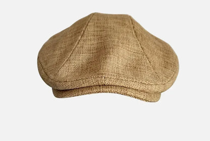 Ashton Linen Newsboy Cap in Khaki