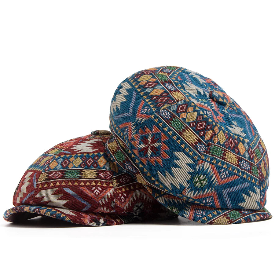 Geometric Print Newsboy Cap | Bohemian Heritage Cap | Urban Caps NZ